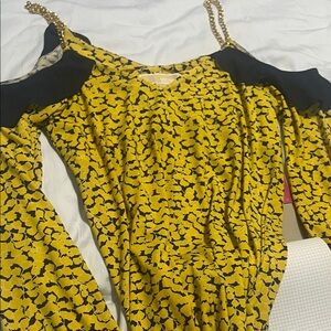 MICHAEL Michael Kors Yellow and navy Blouse , gold chain straps